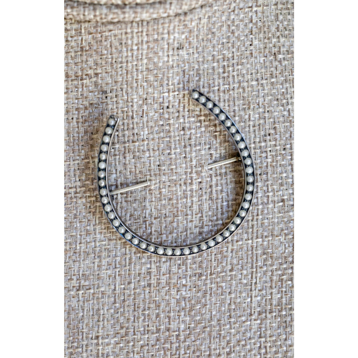 Antique Edwardian Sterling Silver Lucky Pearl Set Horseshoe Brooch by Baskin Bros.