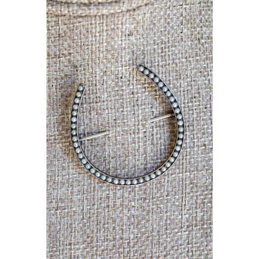 Antique Edwardian Sterling Silver Lucky Pearl Set Horseshoe Brooch by Baskin Bros.