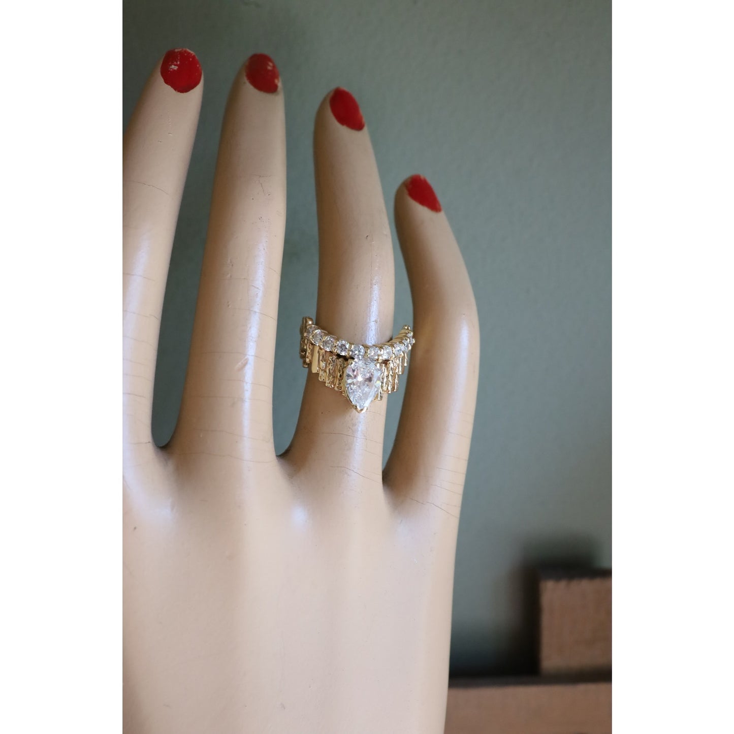 Custom Vintage 1960's 14K Yellow Gold Natural Pear Cut Diamond Ring 1.5 CTW