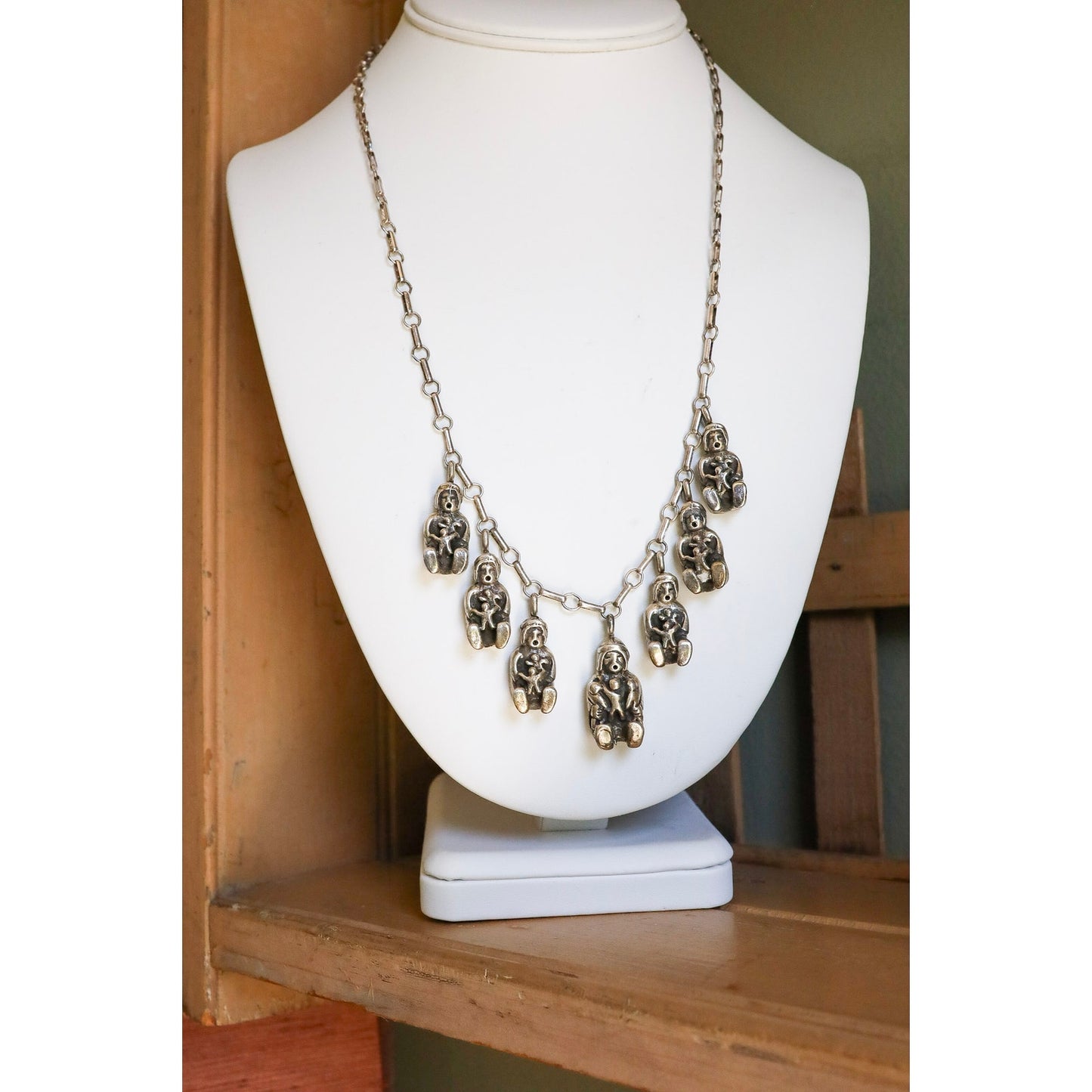Carol Felley Native American Navajo Sterling Silver Storyteller Necklace