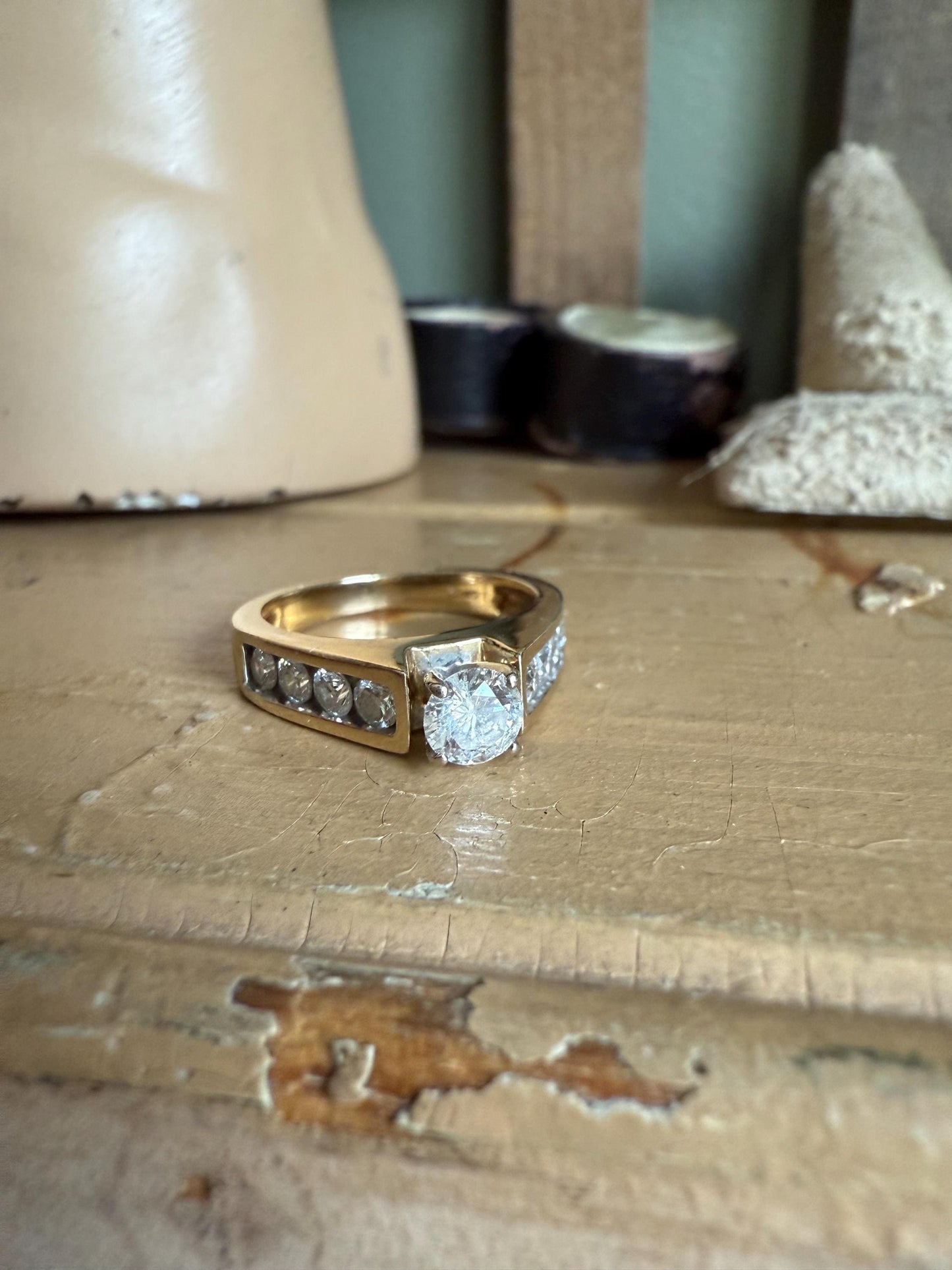 14k Yellow Gold .38 ct Natural Round Cut Brilliant Diamond with .50 cts Accent Diamonds