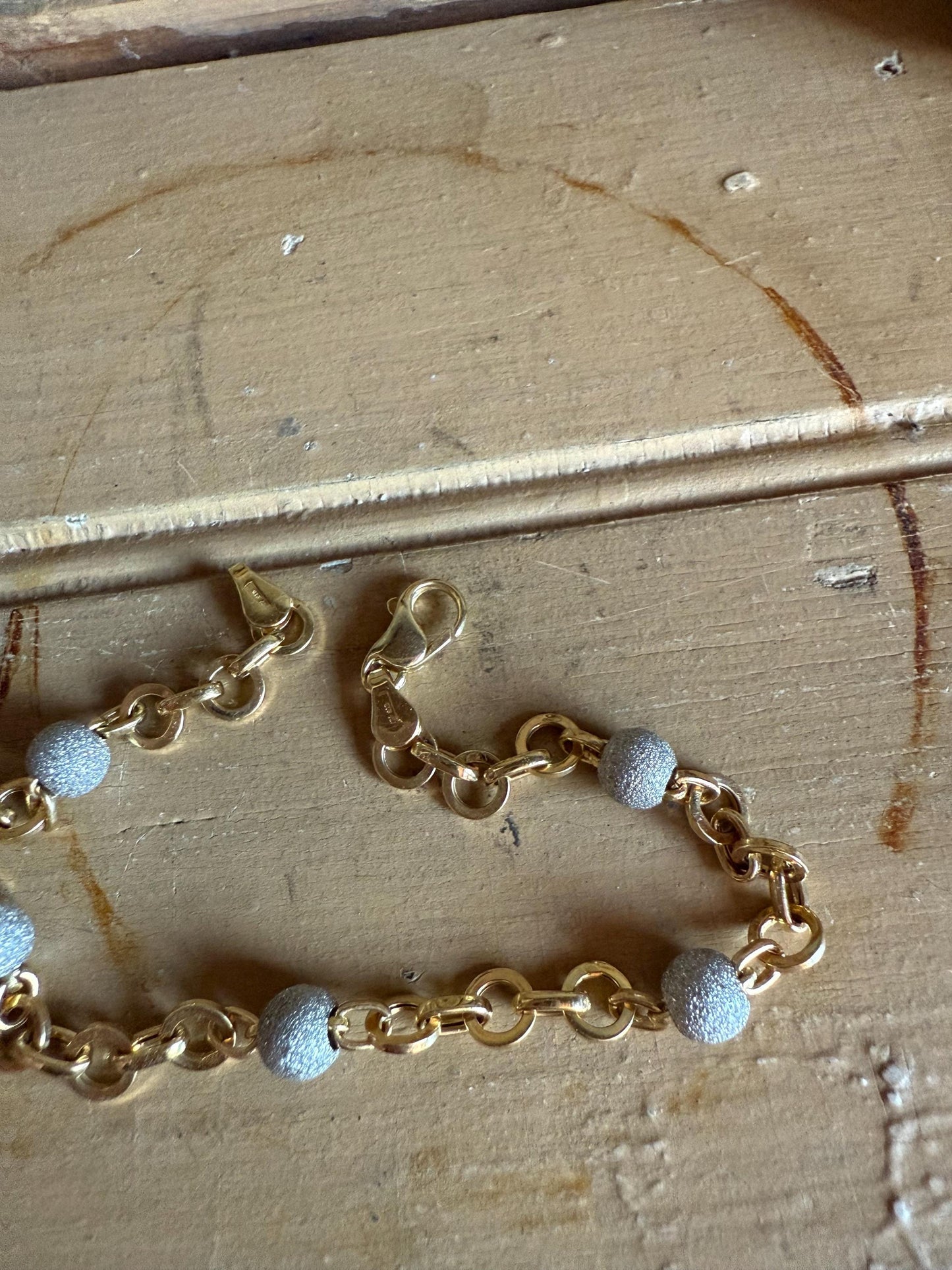 Italian 18K Yellow and White Gold Glitter Ball Link Bracelet