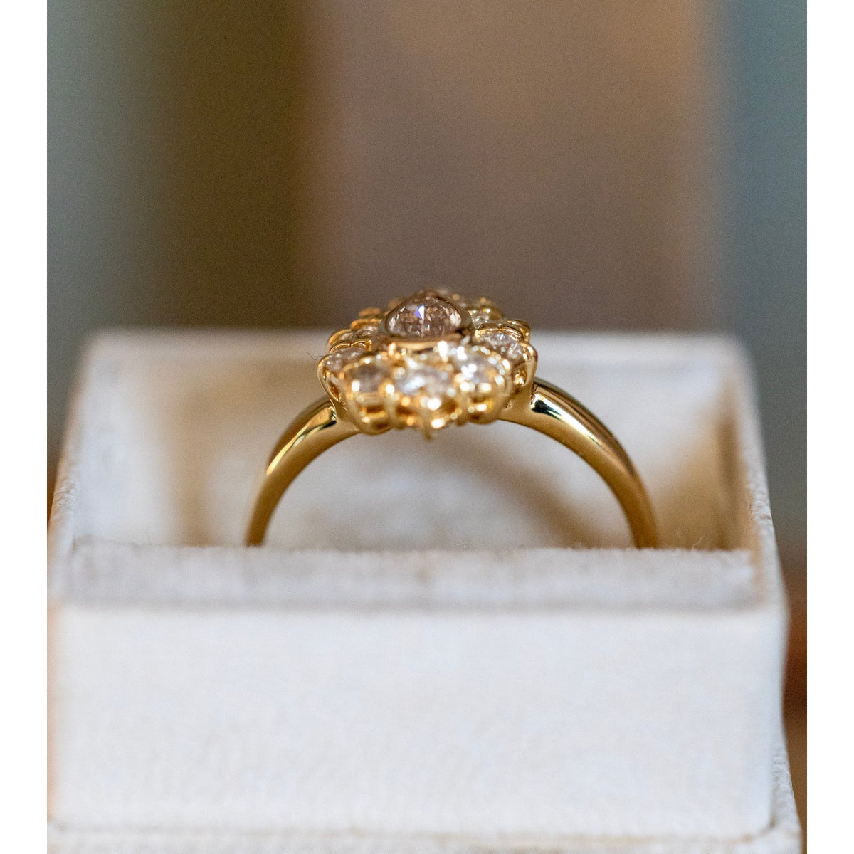 GIA Certified Natural Light Pink-Brown Diamond Ring with Halo in 18K Yellow Gold