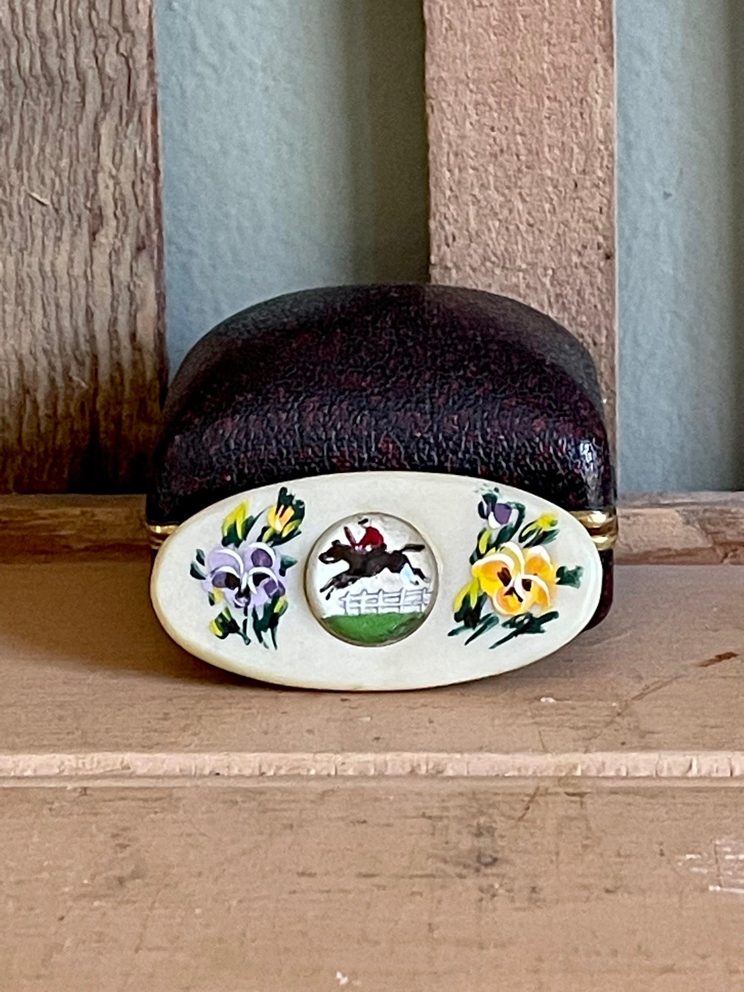 1930 Art Deco Celluloid with Equestrian Essex Crystal Brooch