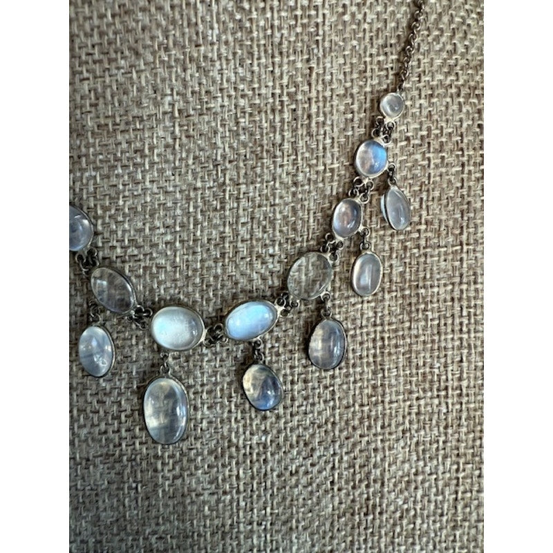 An Antique Silver Set Moonstone Edwardian Period Necklace