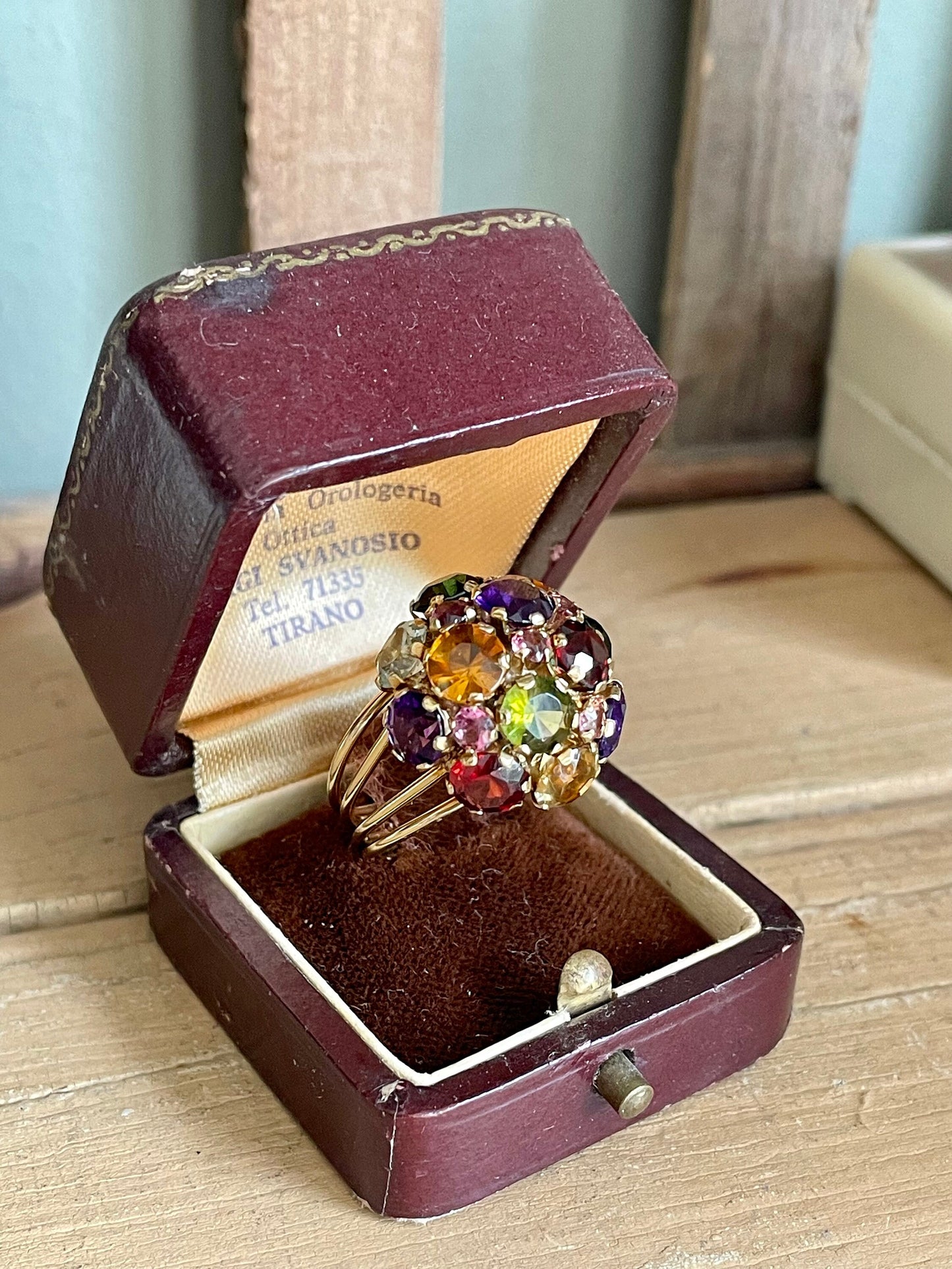 Mid Century 18K Gold Multi Gemstone Tutti Frutti Ring
