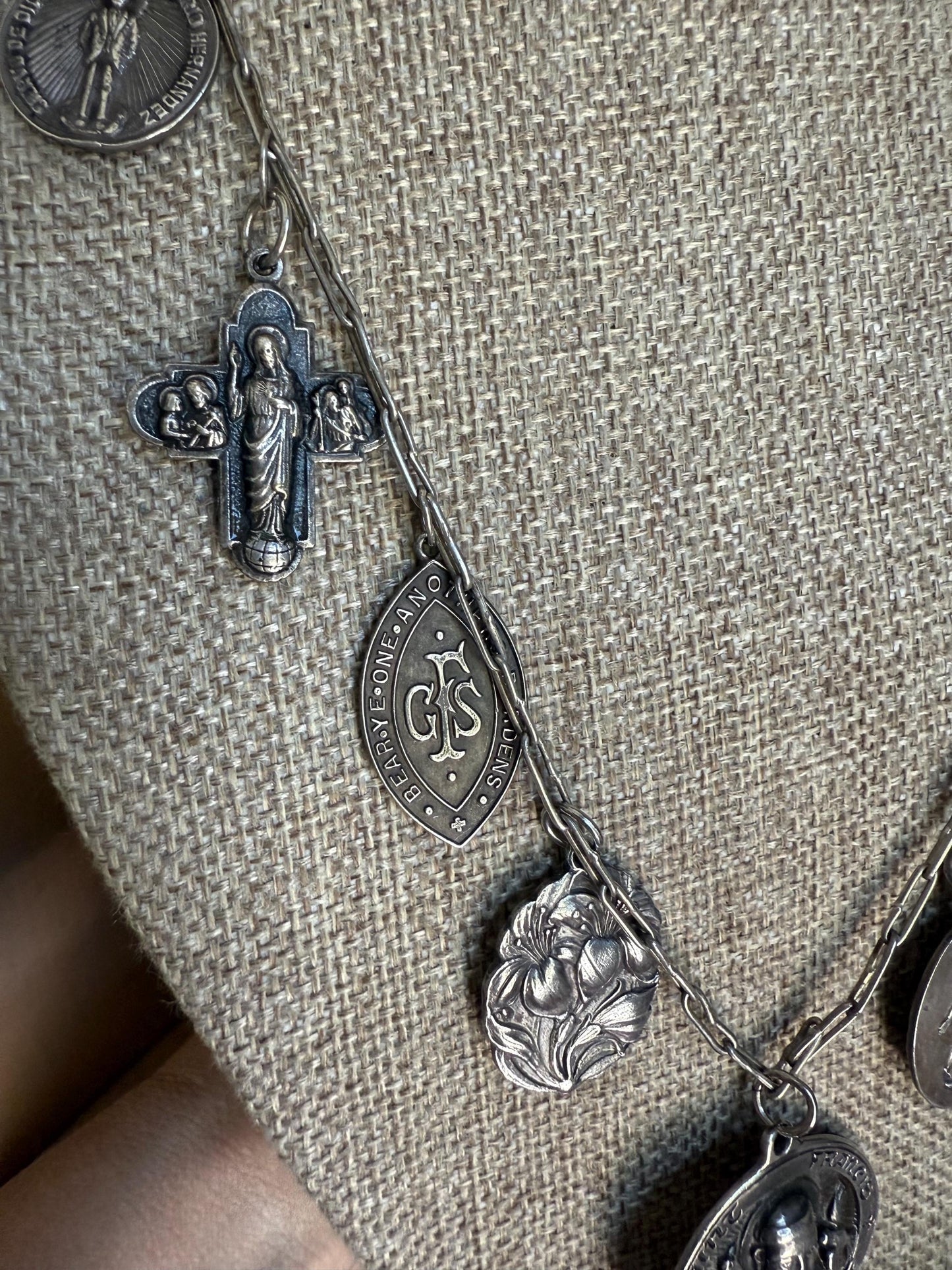 Vintage/Antique Collection of Religious Medallions Charms on Original Chain