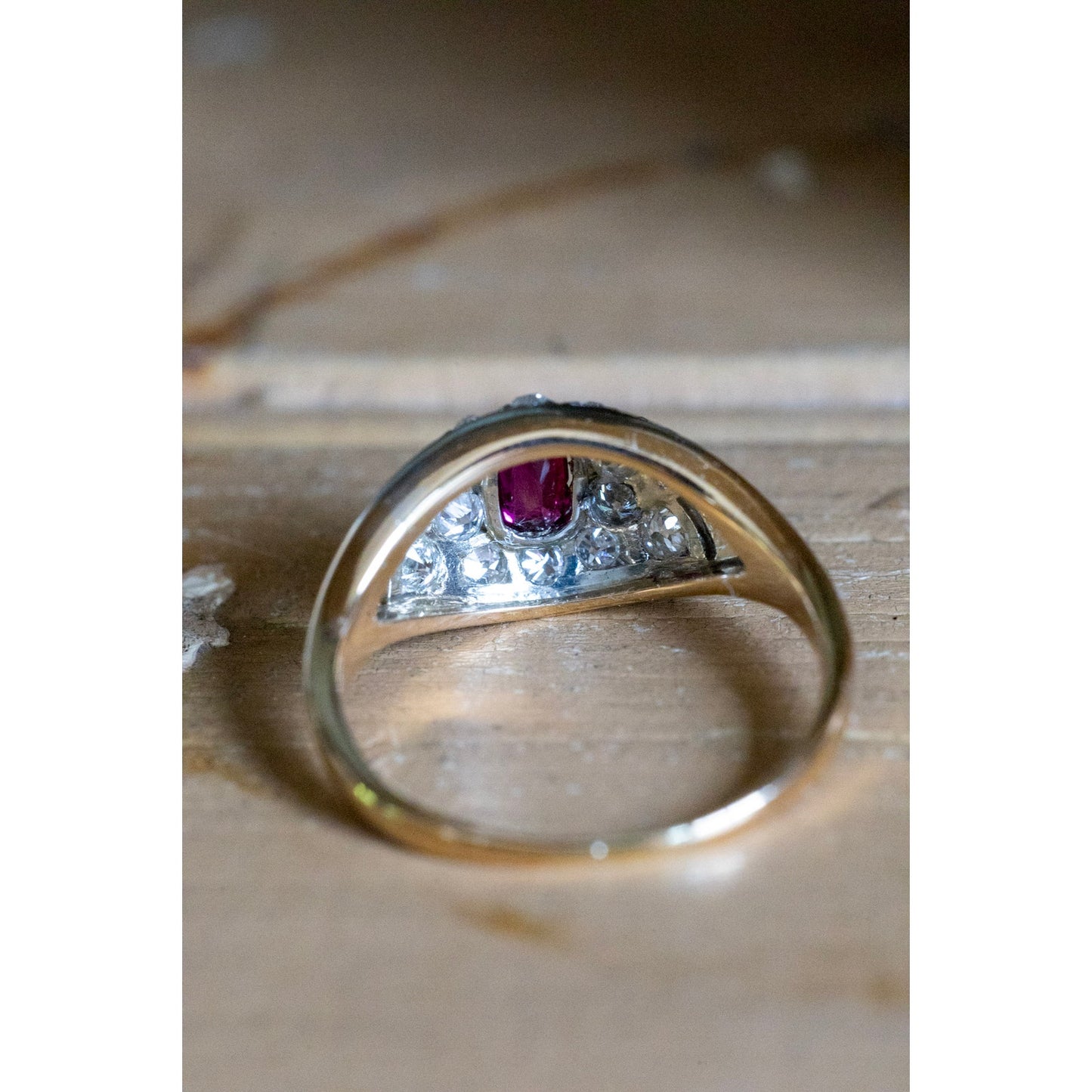 Antique 18K Gold Old Mine Old European Cut Diamonds and Ruby Ring