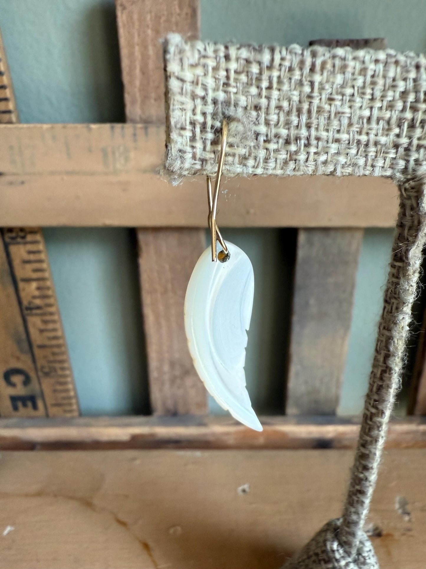 Vintage 14K Yellow Gold Carved Mother of Pearl Dangle Earrings
