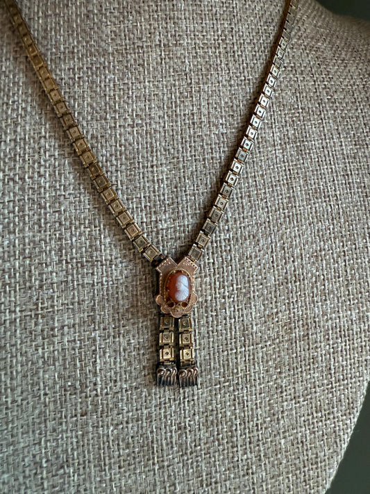 C1880 Victorian Bookchain Necklace Featuring a Cameo with Tassel Pendant