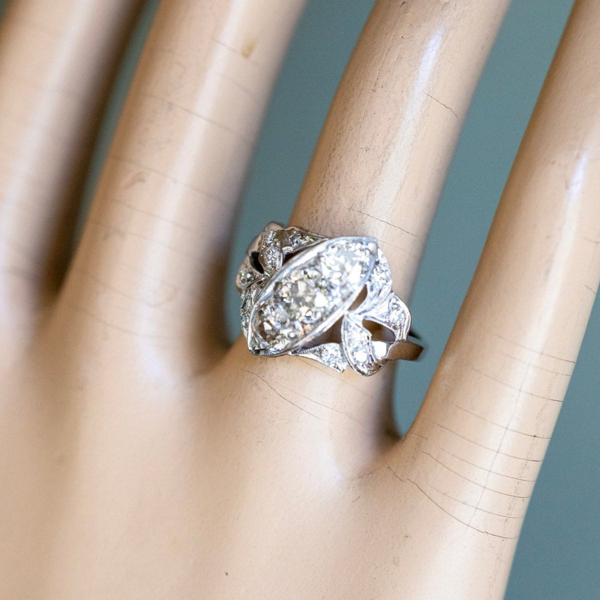Vintage 14K White Gold Mine Cut and Old European Cut Natural Diamond Ring