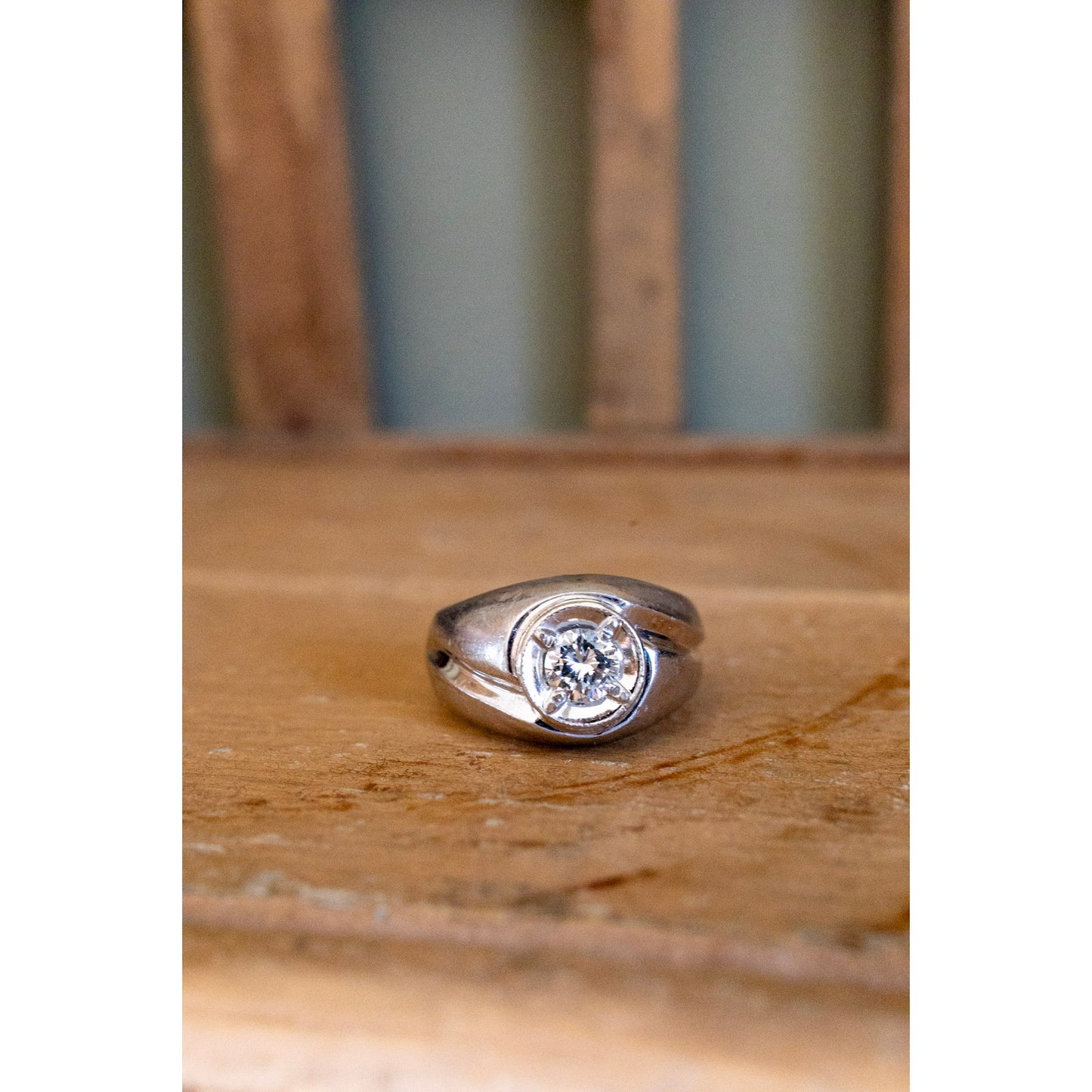 1950's Mid 20th Century 14K White Gold Approx. .50 ct Natural Round Brilliant Cut Diamond Ring