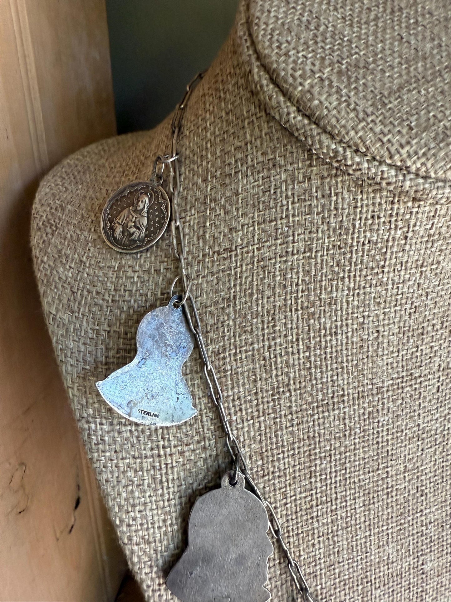 Vintage/Antique Collection of Religious Medallions Charms on Original Chain