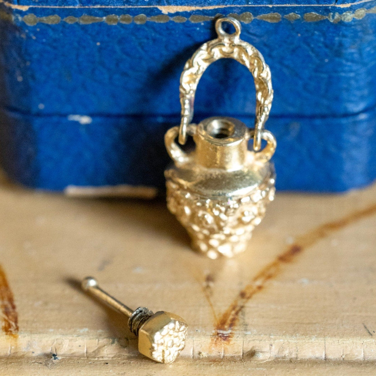 Vintage Solid 14K Yellow Gold Perfume Bottle Charm Pendant c1960