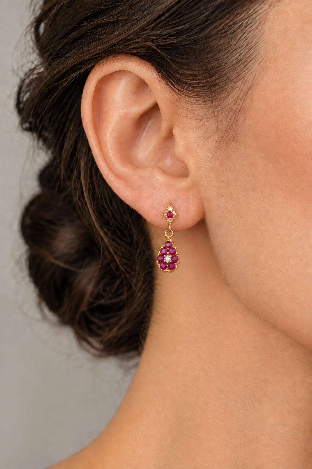 C1980 Vintage 14K Natural Ruby and Diamond Drop Earrings