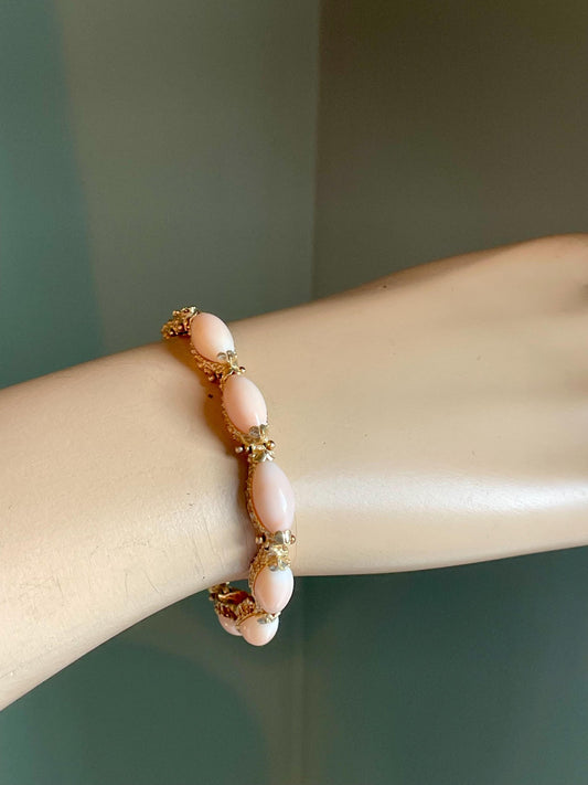 1960's Angel Skin Coral 14K Yellow Gold Bracelet