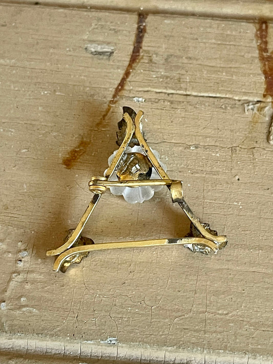 Antique Victorian Tri Color Gold Filled Flower Turquoise Brooch