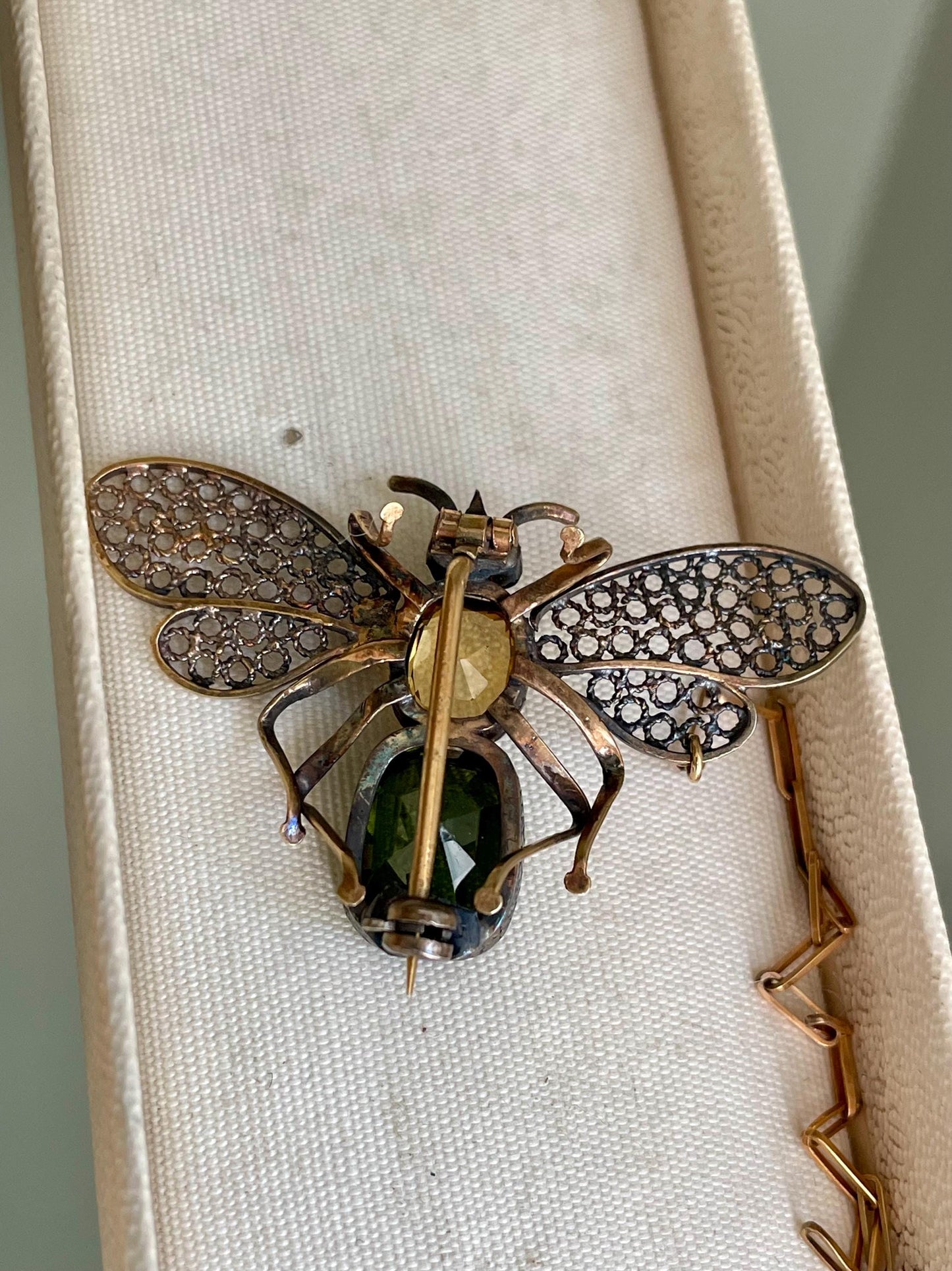 c1915 Edwardian 10K Yellow Gold Moth Butterfly Insect Brooch with Safety Pin