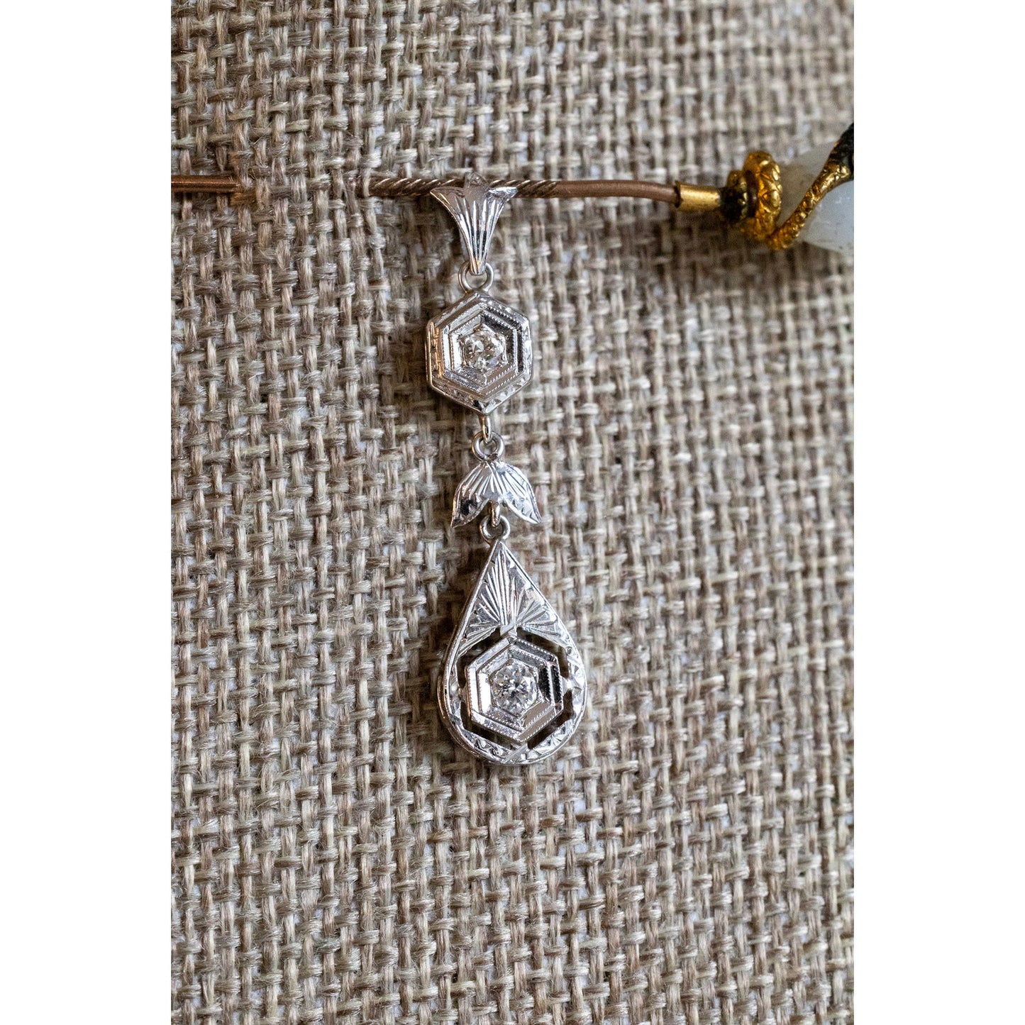 Authentic Art Deco 1940's 18K White Gold Old European Cut Diamond Pendant