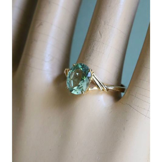 14K Yellow Gold Prasiolite Green Amethyst Ring