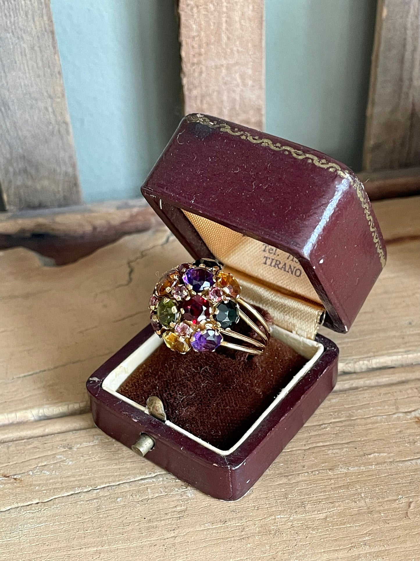 Mid Century 18K Gold Multi Gemstone Tutti Frutti Ring