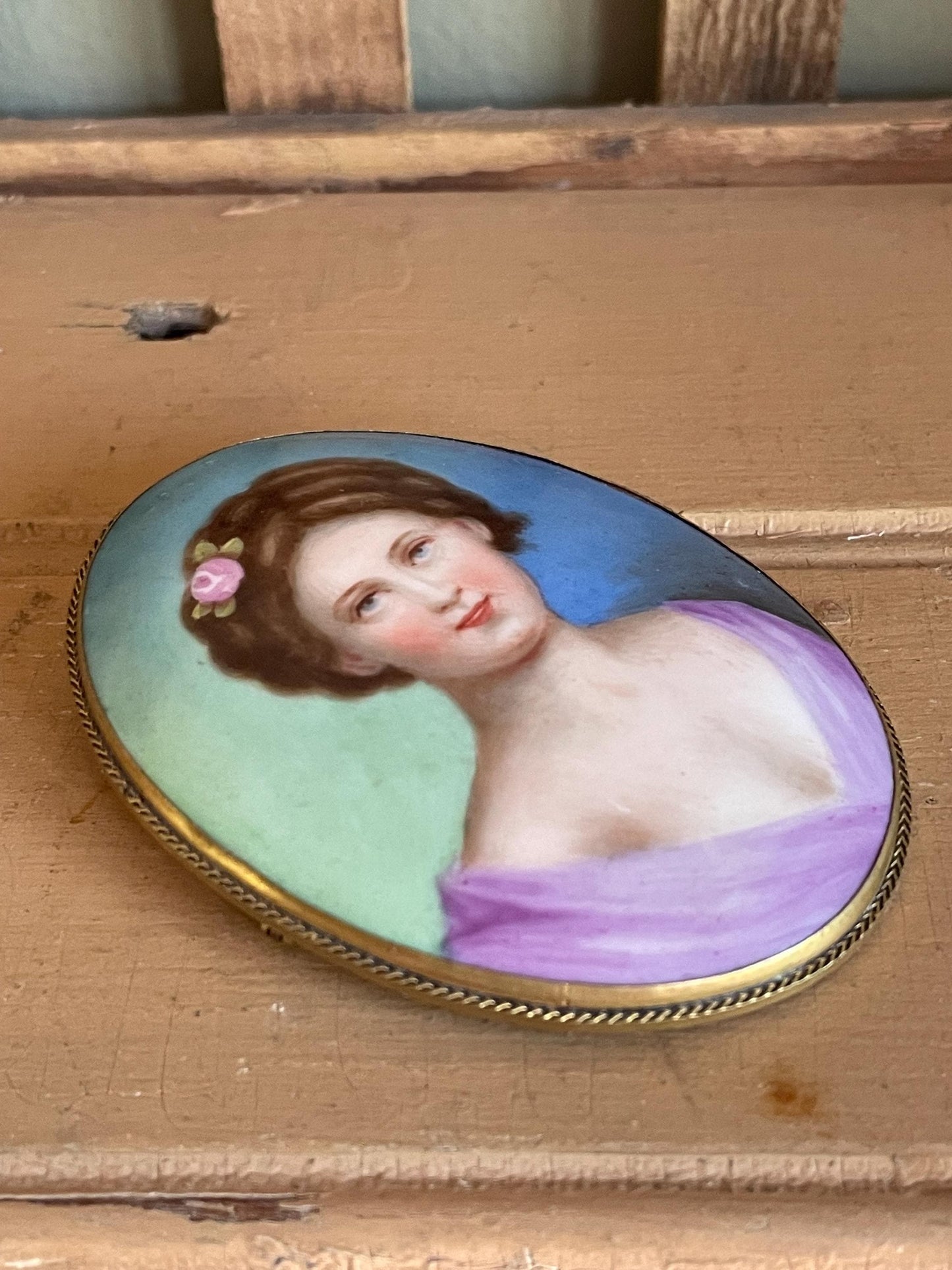 Antique c1900 Czechoslovakia Hand Painted Portrait on Porcelain