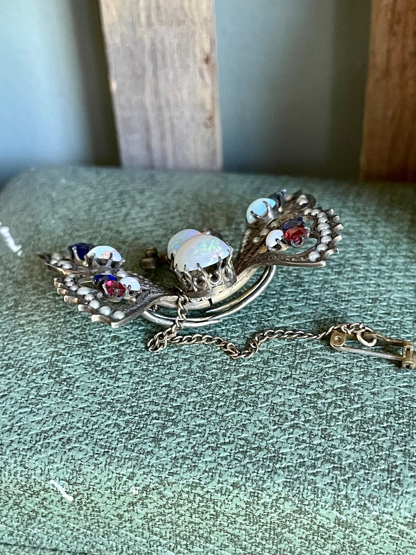 Late Victorian Early 20th Century 8K Opal Hinged Butterfly Brooch