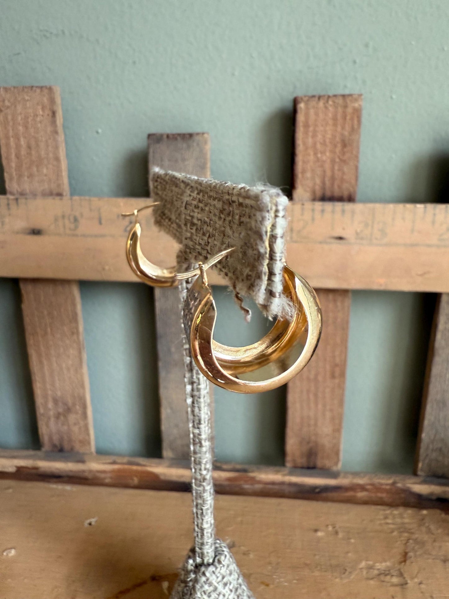 c1980 14K Bi-Color Wide Textured Hoop Earrings