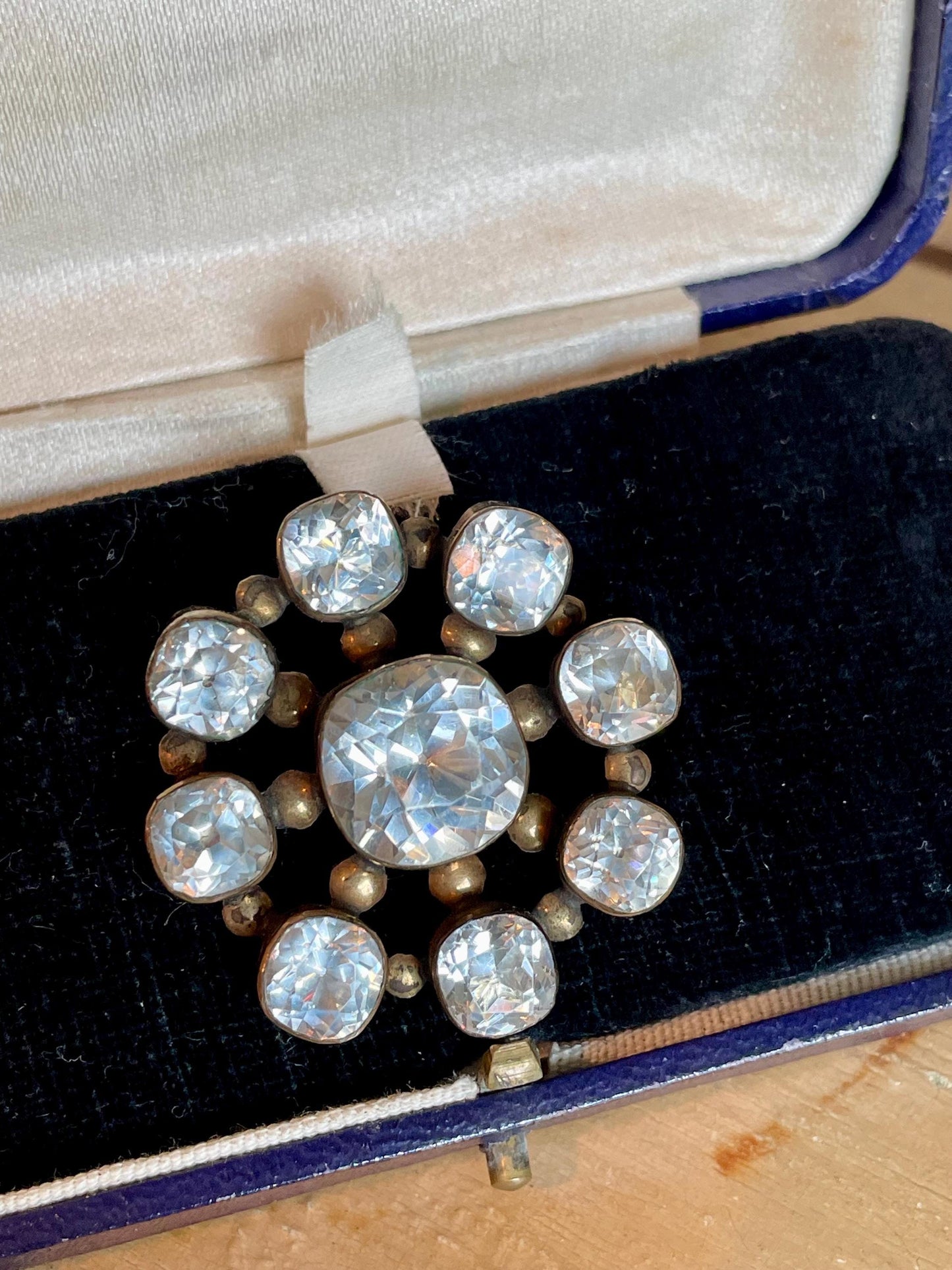 Antique Victorian Sparkling Paste 8-9K Yellow Gold Brooch