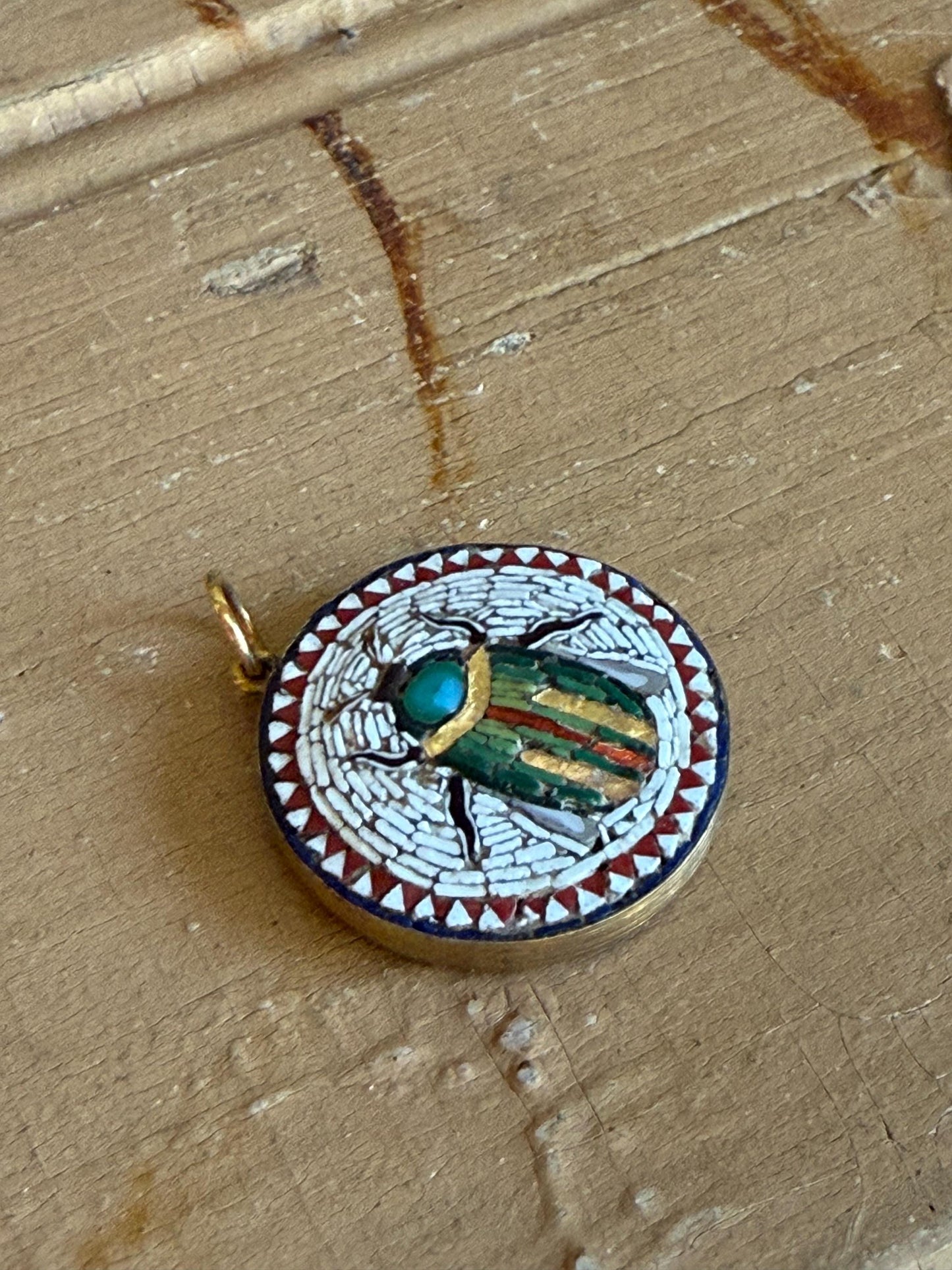 1890's Egyptian Revival Antique Victorian Foil Mosaic Scarab Pendant