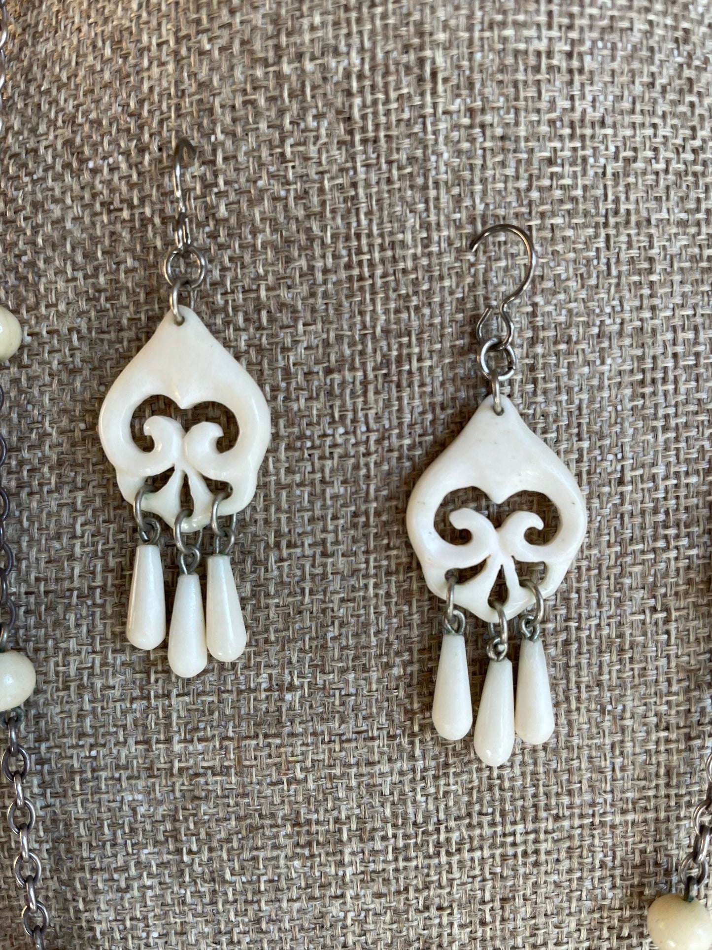 1960's Carved Necklace and Dangle Earrings