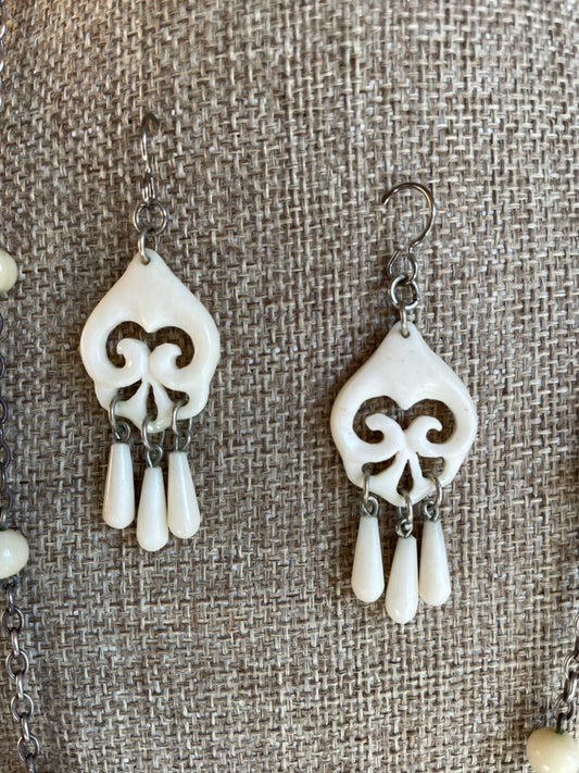 1960's Carved Necklace and Dangle Earrings