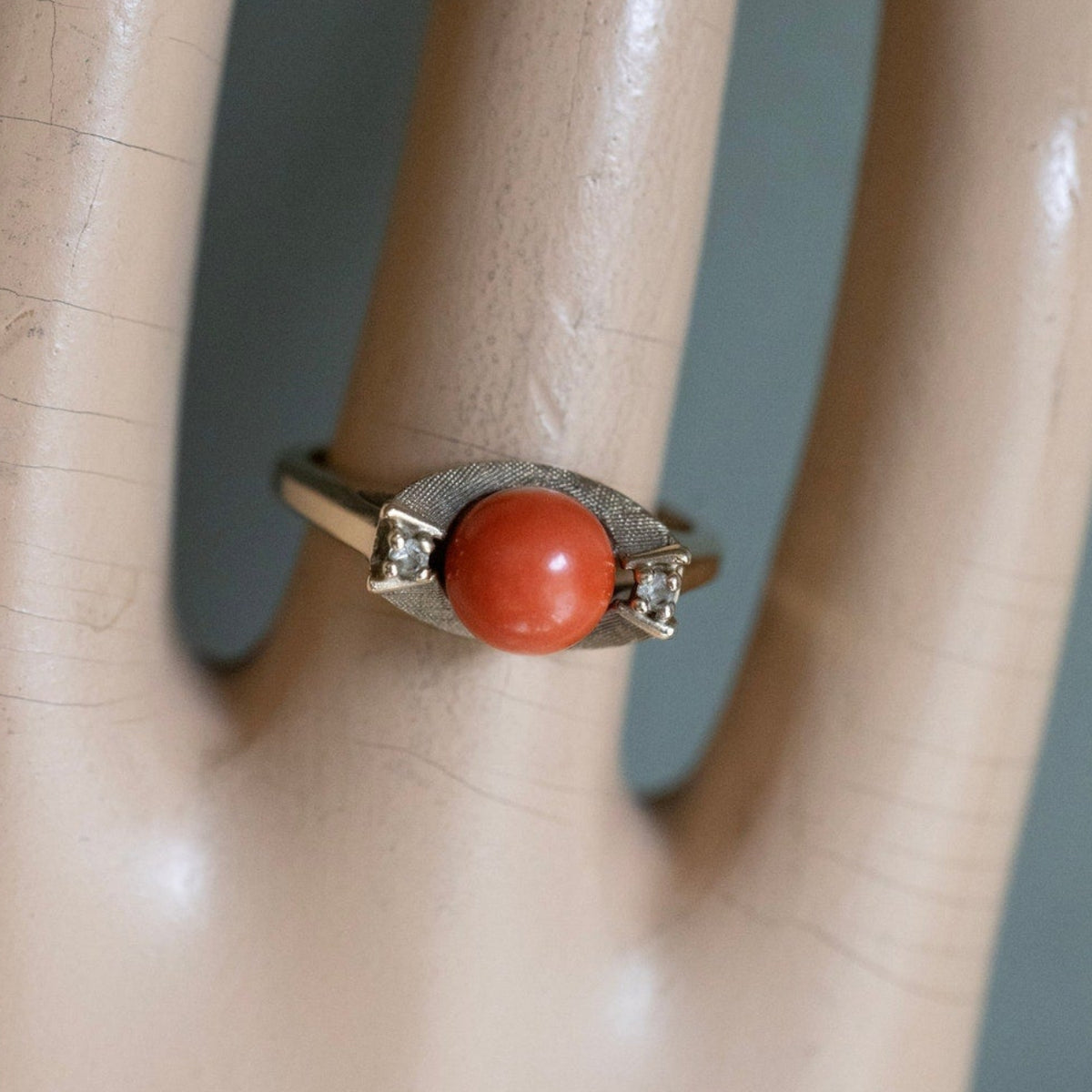 1960's 10K Yellow Gold Natural Coral Ball Ring