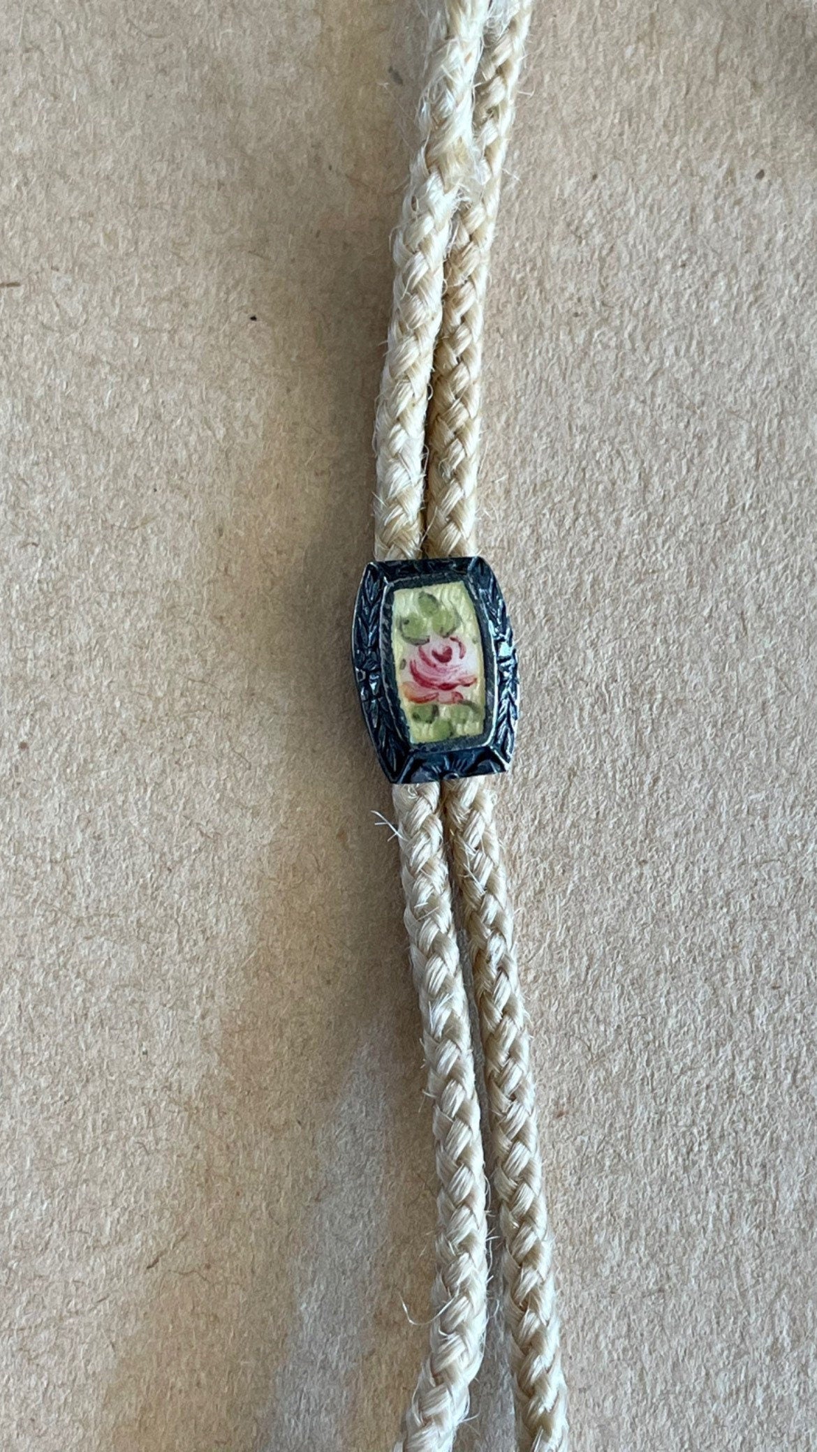 c1920-1930 Sterling Silver Guilloche Perfume Bottle on Original Braided Cord with Slide