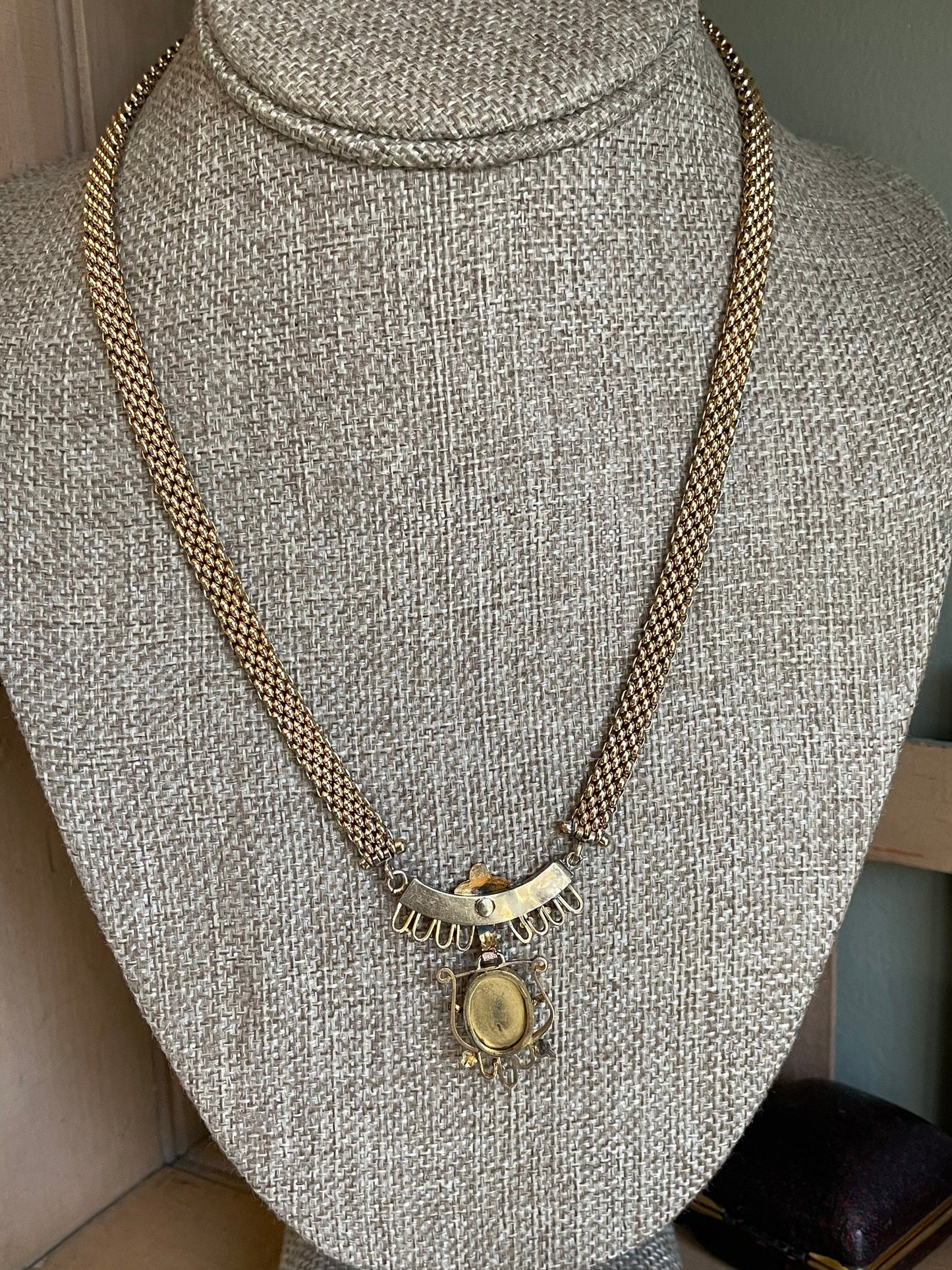 c1880 Victorian Rose Gold Filled Necklace with Sardonyx Carved Cameo