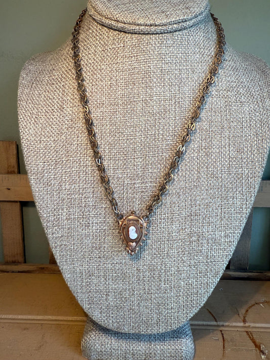 Antique Victorian Gold Filled Agate Cameo Pendant with Hook Necklace