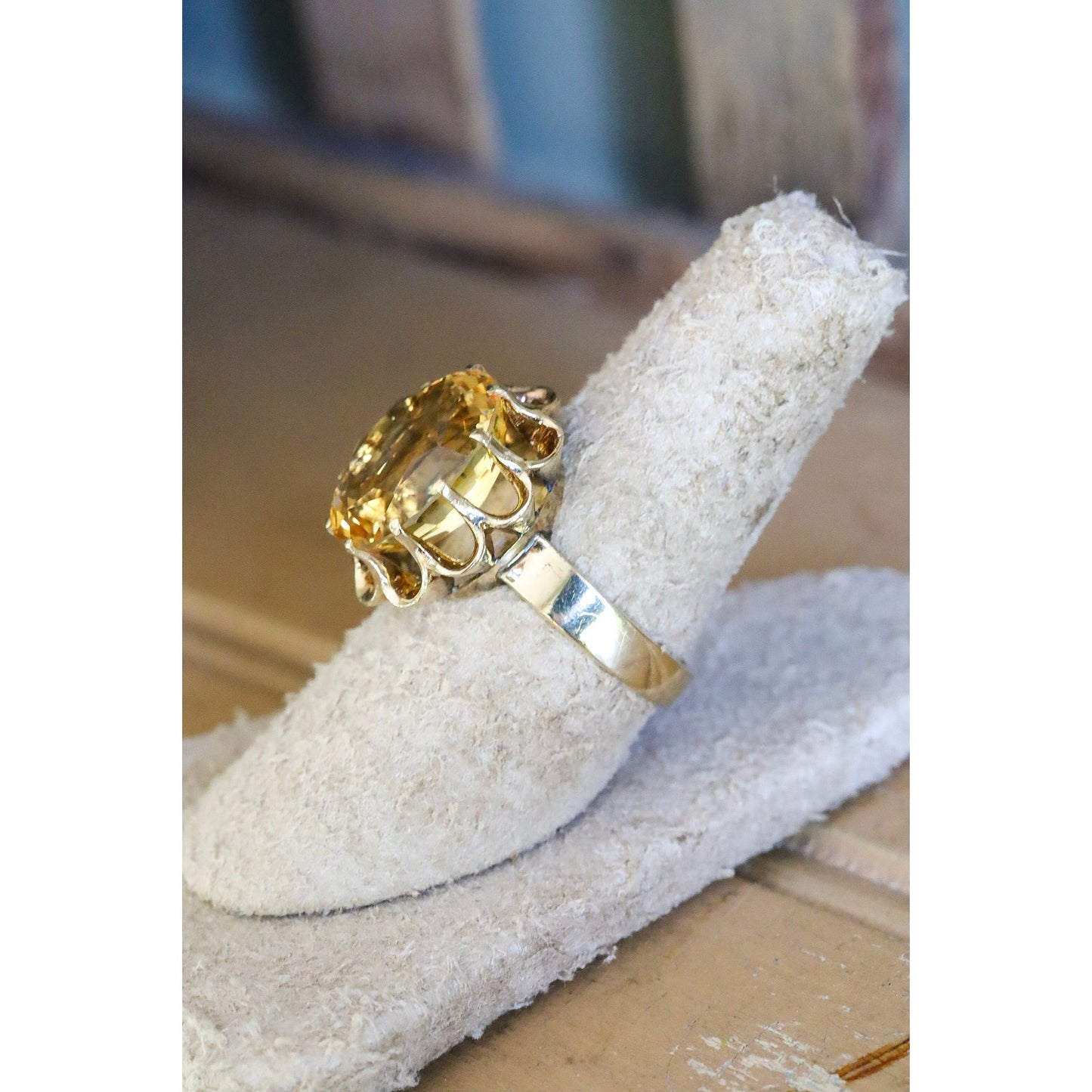 1960's 18K Yellow Gold Oval Cut Sunshine Yellow Citrine Cocktail Ring