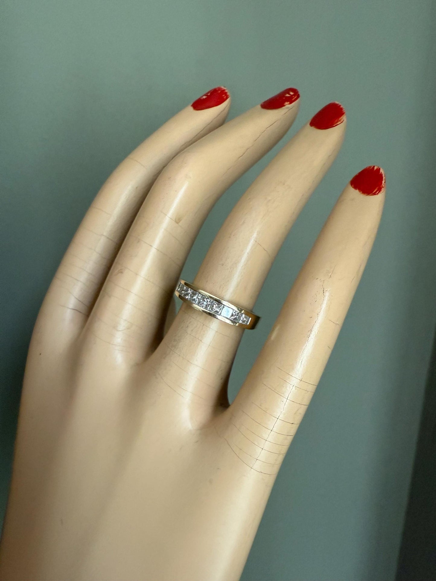 14K Yellow Gold Vintage Princess Cut Natural Diamond Band Ring .50 ctw