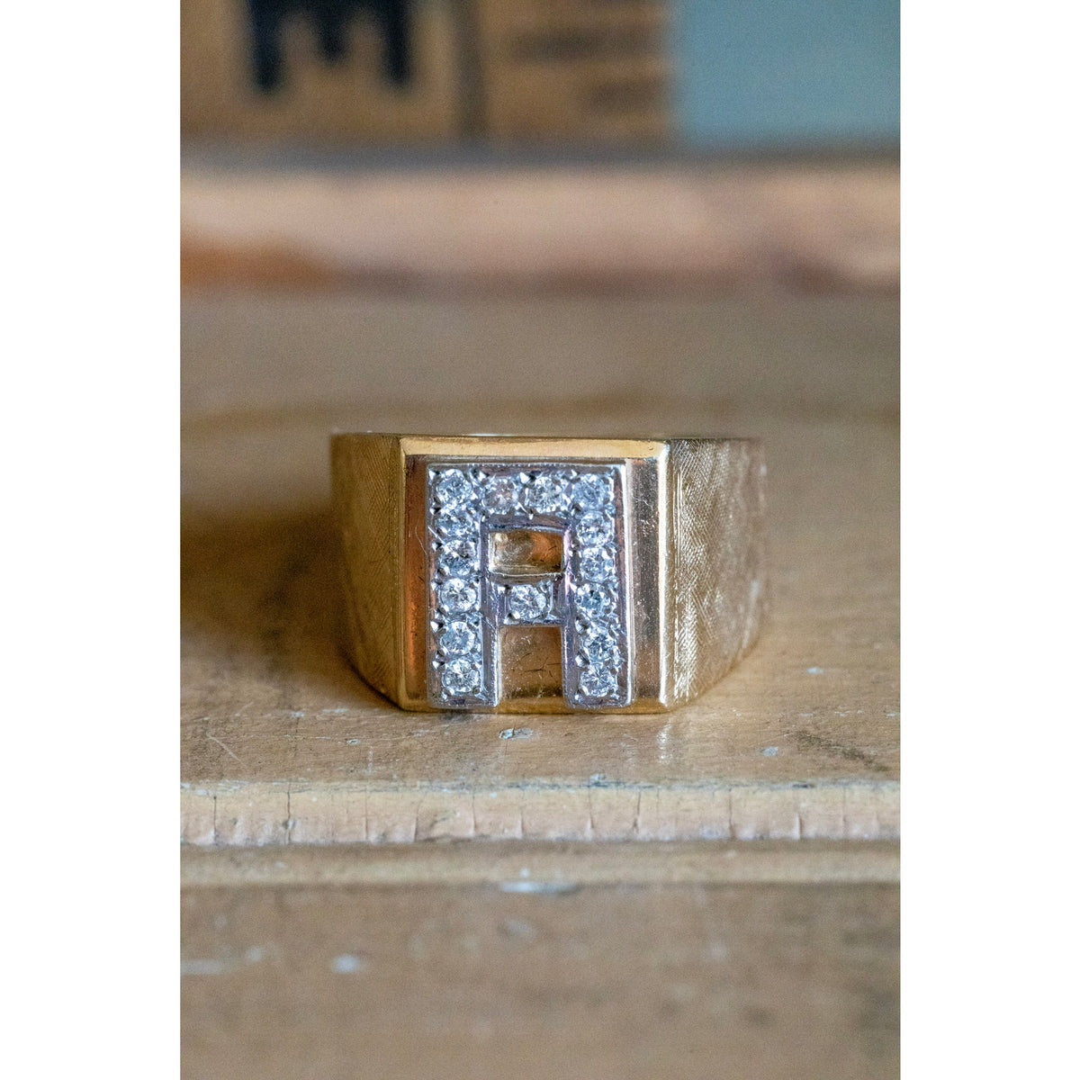 Mid Century 1950's 14K Yellow Gold with Diamond Set A Initial Ring