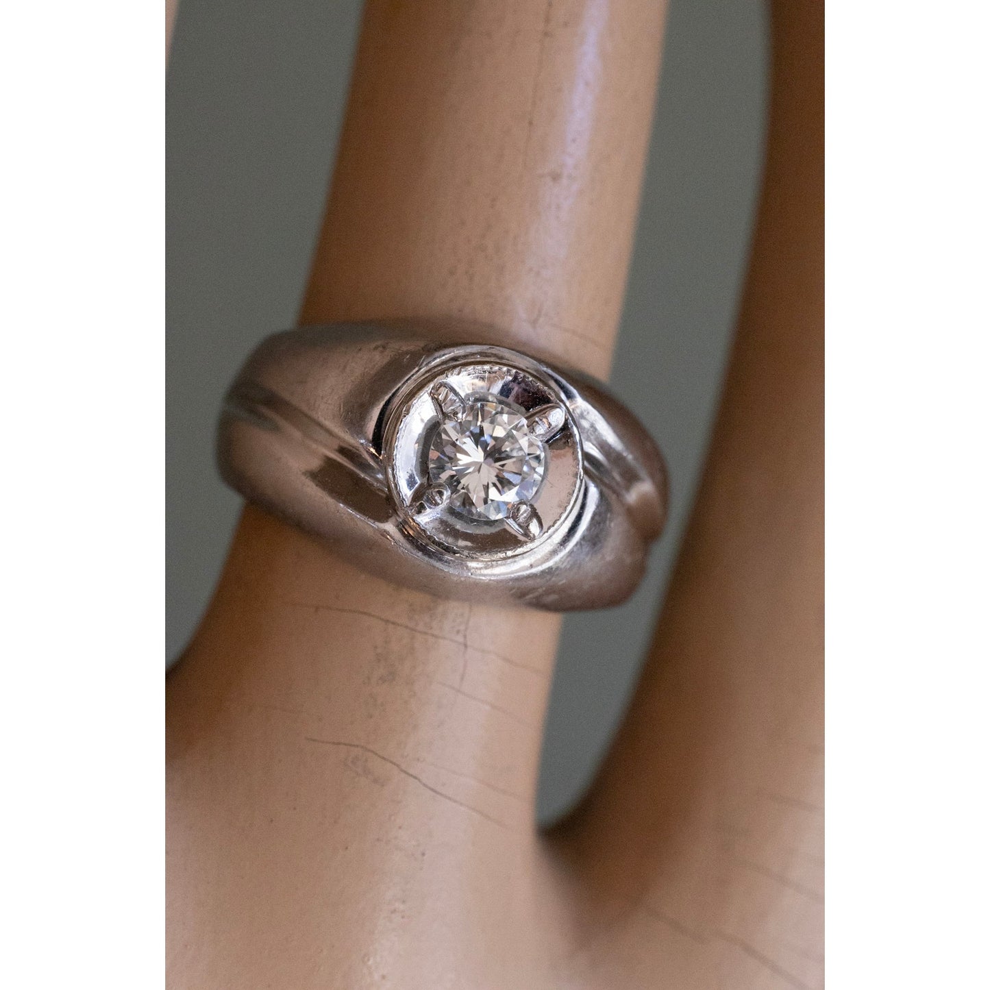 1950's Mid 20th Century 14K White Gold Approx. .50 ct Natural Round Brilliant Cut Diamond Ring