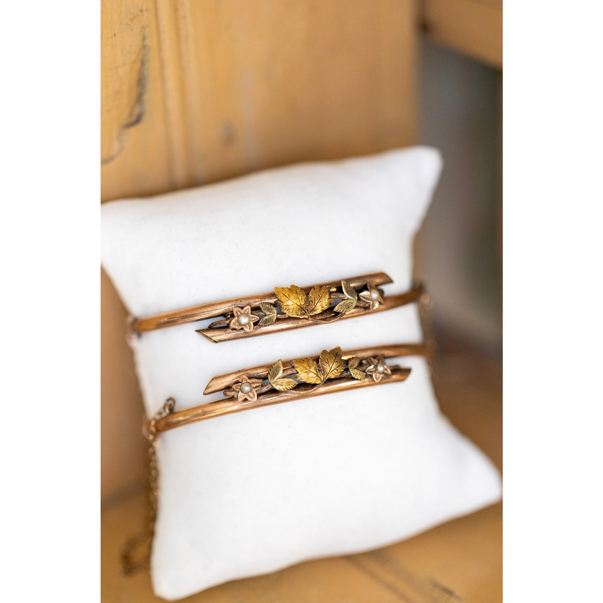 Antique Victorian Gold Filled Matching Wedding Bridal Pearl Set Bangles