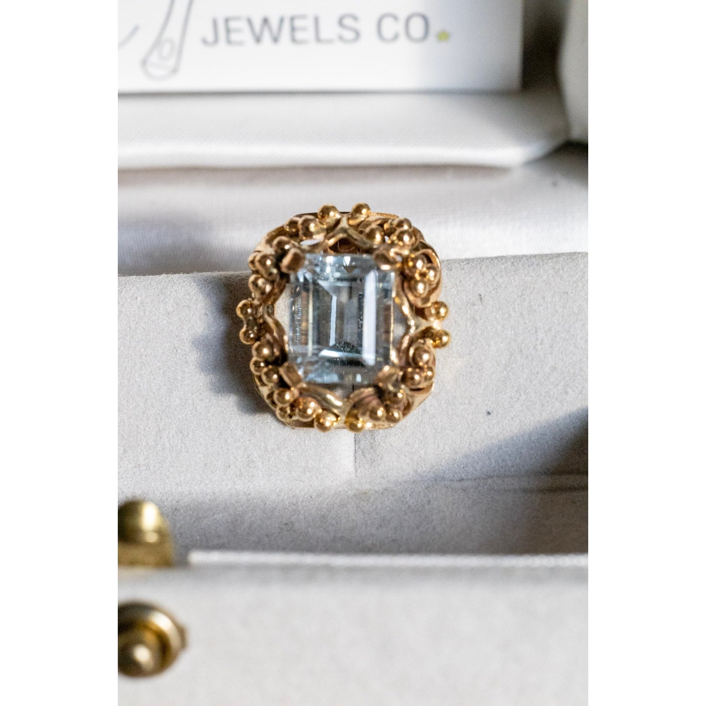 Vintage Solid 14K Yellow Gold Emerald Cut Aquamarine Earrings