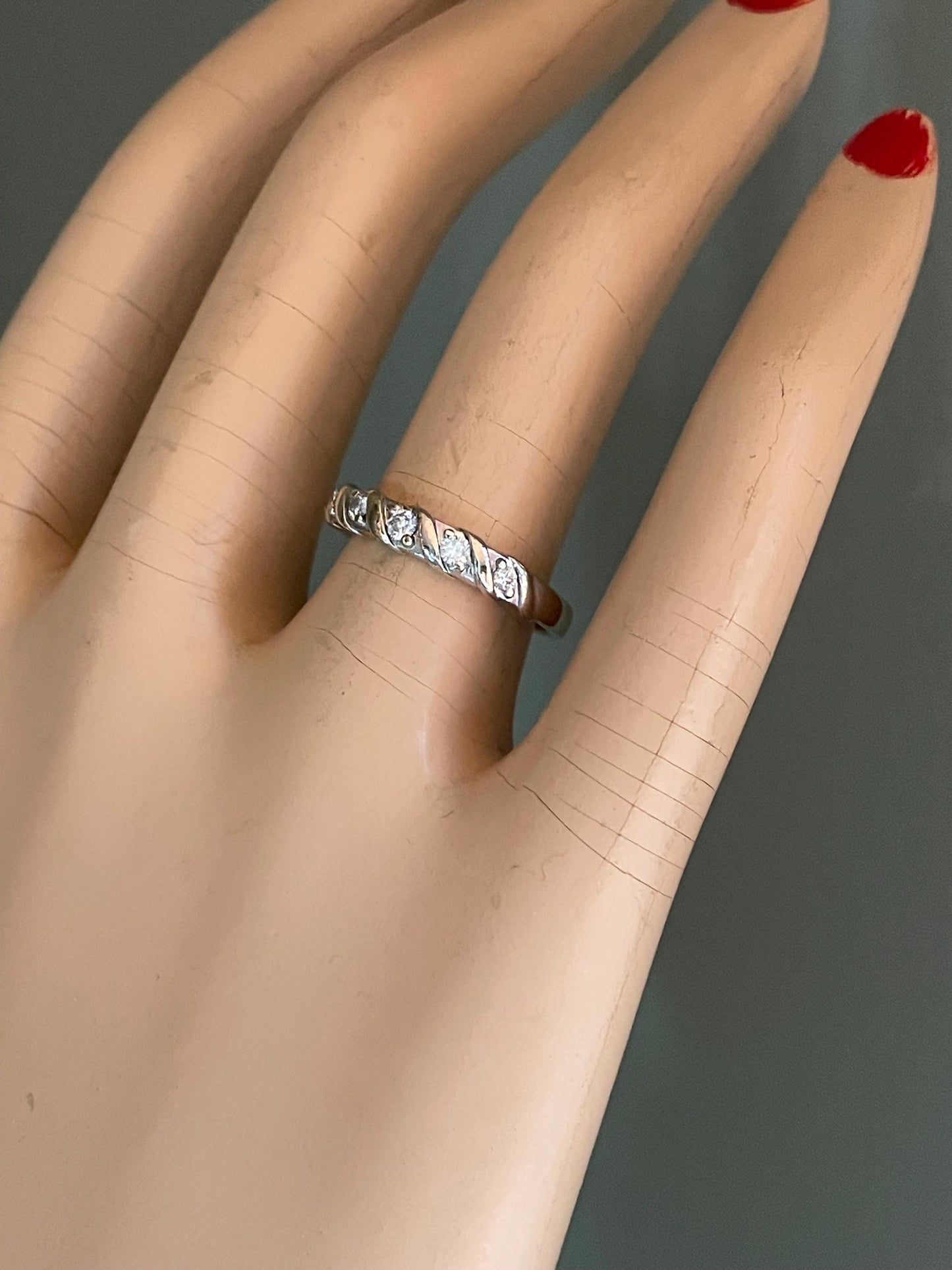 10K Yellow and White Gold Diamond Swirl Band / Stacking Ring