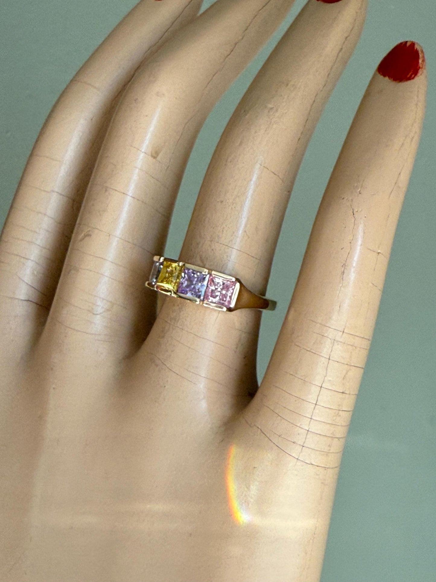 c1990 Fun Candy Colored Gemstone Ring in 10K Yellow Gold