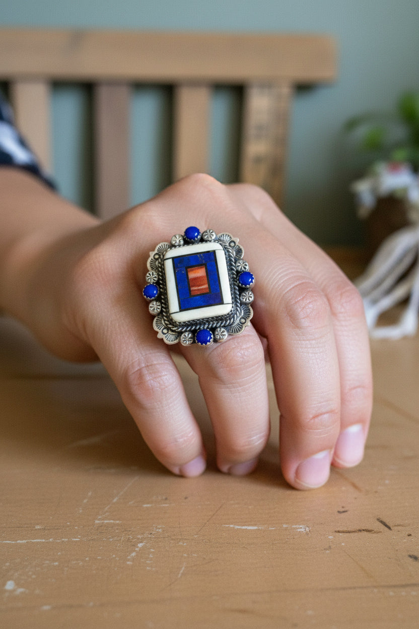 B. Chavis Vintage Native American Artist Made Lapis Lazuli Sterling Silver Ring