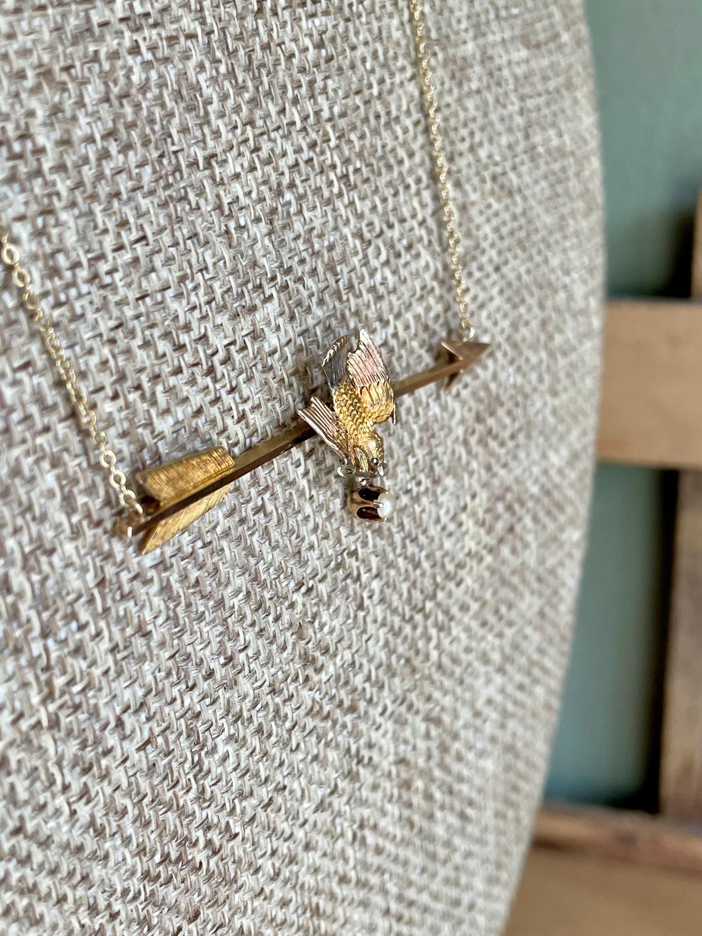 English Antique Bi Color Gold Swallow Arrow Conversion Necklace