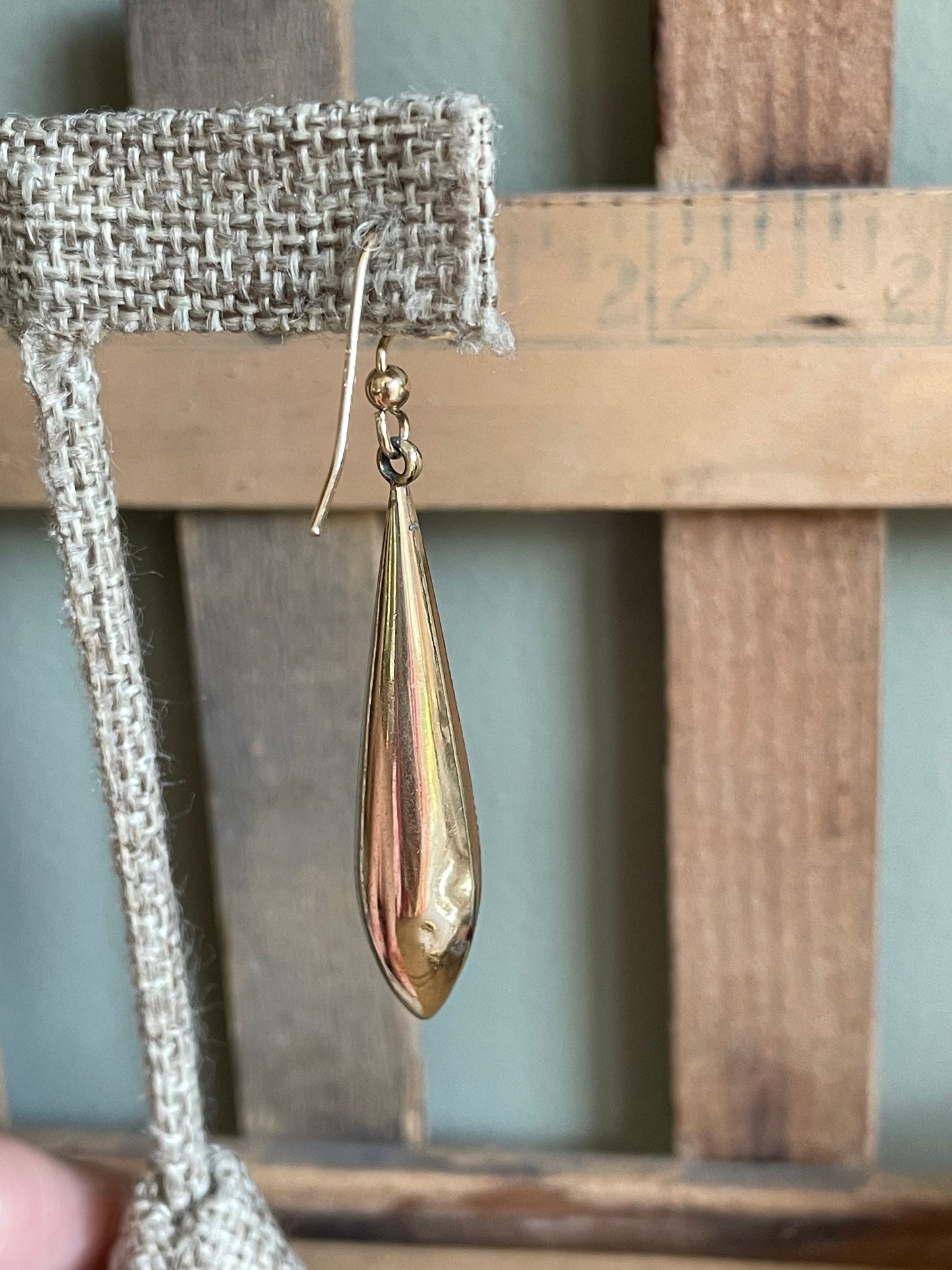 c1880 Victorian Gold Filled Black Tracery Enamel Torpedo Earrings