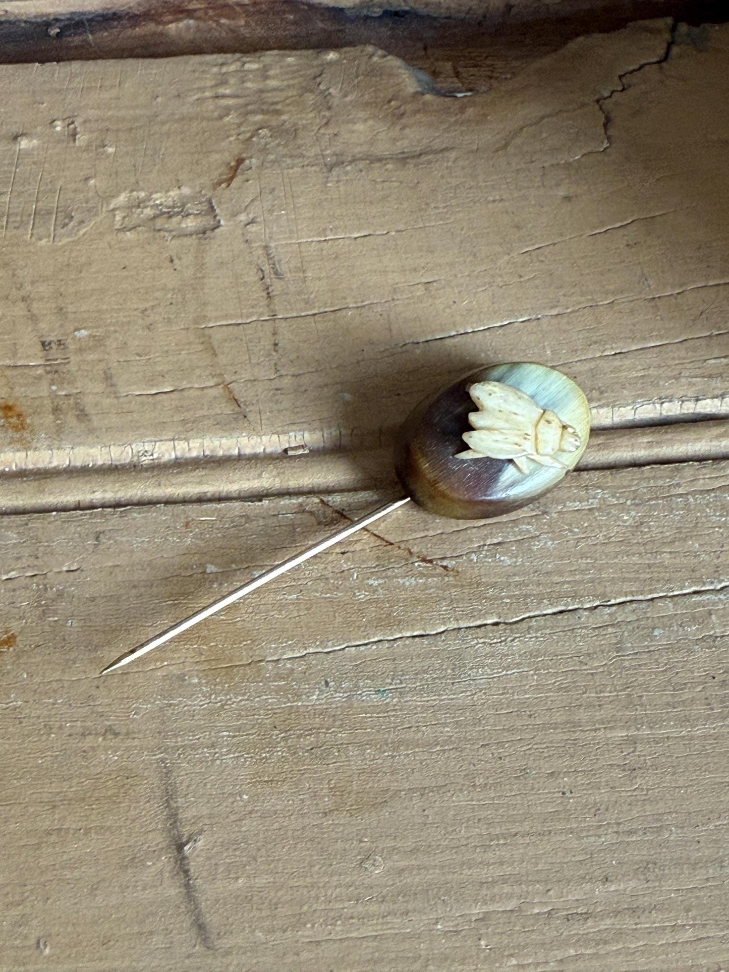 Interesting Antique Victorian Carved Antler Fly Insect Brooch Stickpin