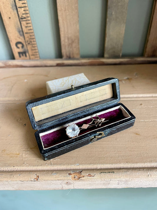 10K Yellow Gold Halleys Comet Paste Brooch with Antique Box