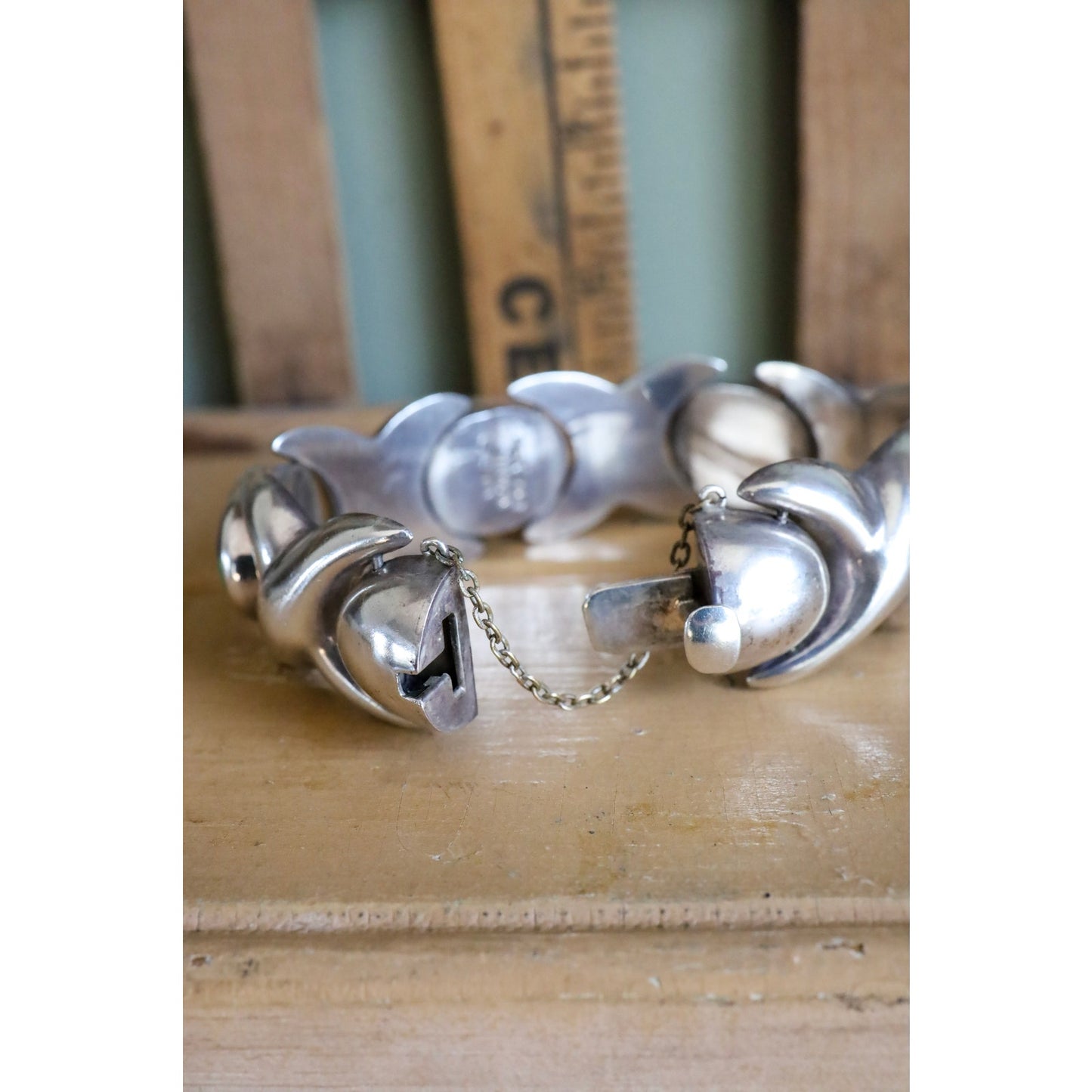 Vintage Sterling Silver Mexican XO Link Bracelet Set with Azurite-Malachite